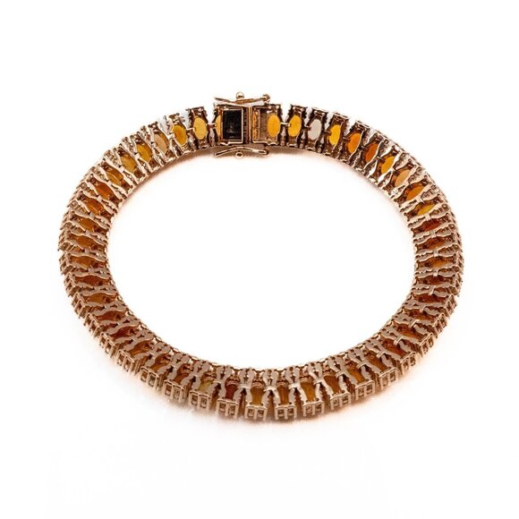 Yellow Brown Ethiopian Opal And Zircon 18K Over 925 Gemstone Tennis Bracelet - 8 - Picture 3 of 3